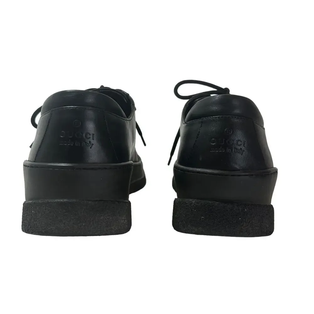 Gucci Black Leather Lace Up Oxford Sneakers Mens 8 / 9.5 US Comfort Casual Logo - Picture 5 of 12